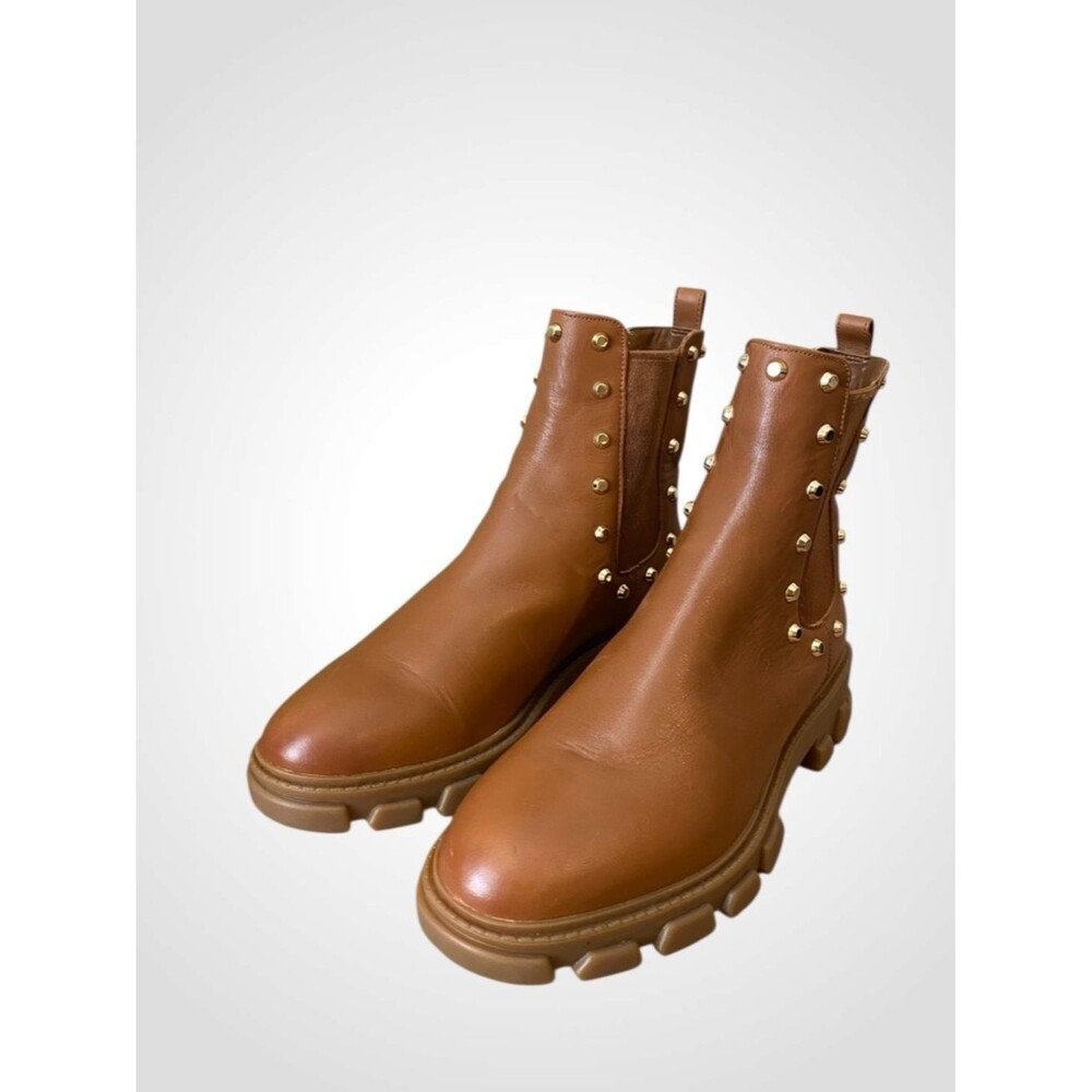 Michael Kors | MK Brown Leather Studded Ridley Chelsea Boot Lug Sole NWOB 6.5 - Picture 7 of 11